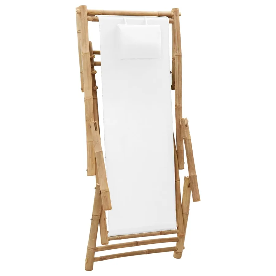 Chaise de terrasse Bambou et toile Blanc crème - 6