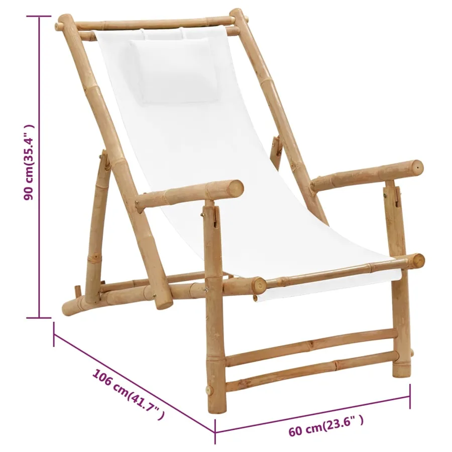 Chaise de terrasse Bambou et toile Blanc crème - 8