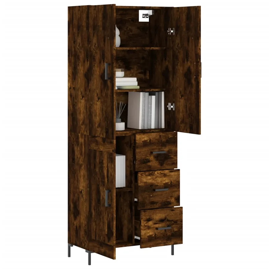 Buffet haut Chêne fumé 69,5x34x180 cm Bois d'ingénierie - 3