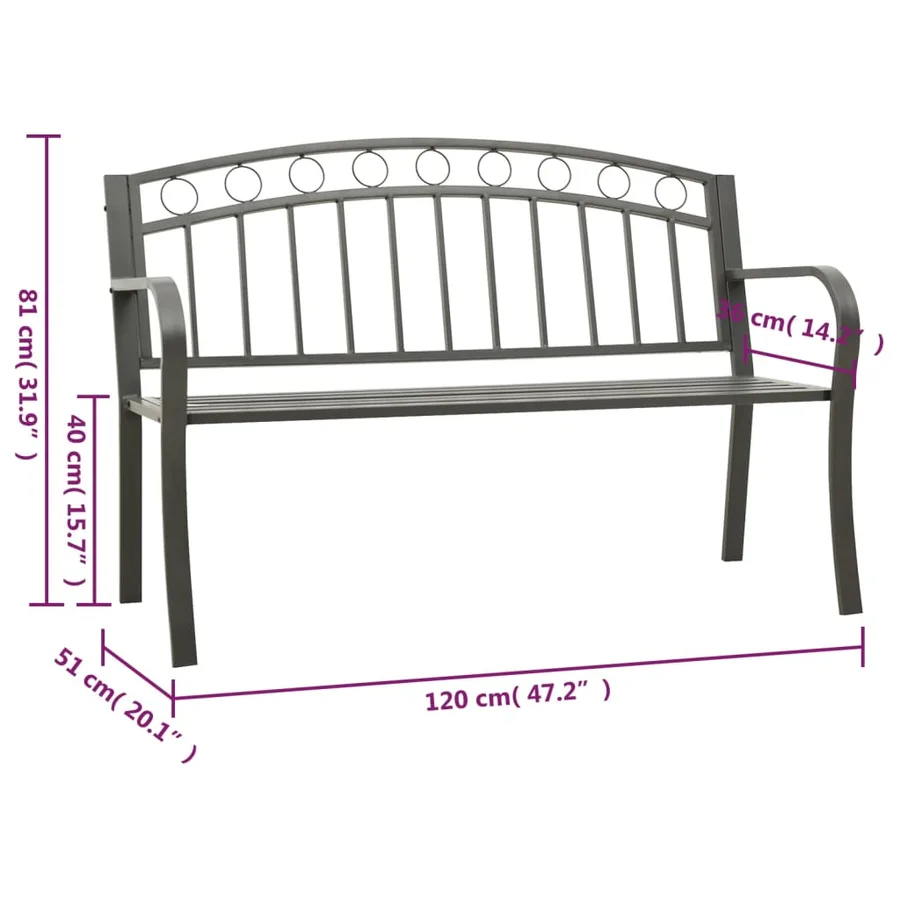 Banc de jardin Gris 120 cm Acier - 6