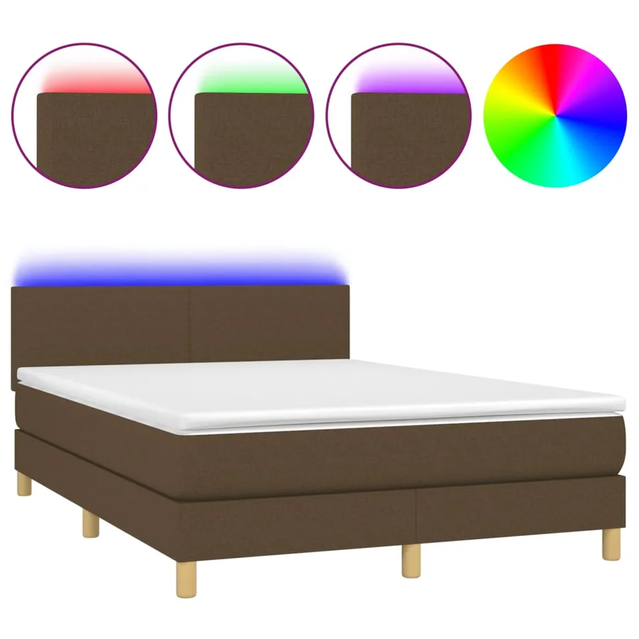 Sommier à lattes de lit matelas et LED Marron foncé 140x190 cm - 2
