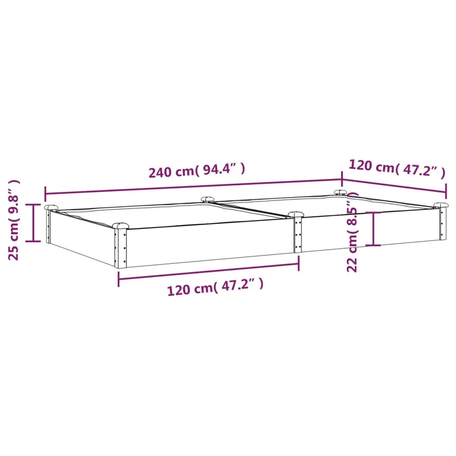 Lit surélevé de jardin doublure 240x120x25 cm bois massif sapin - 8