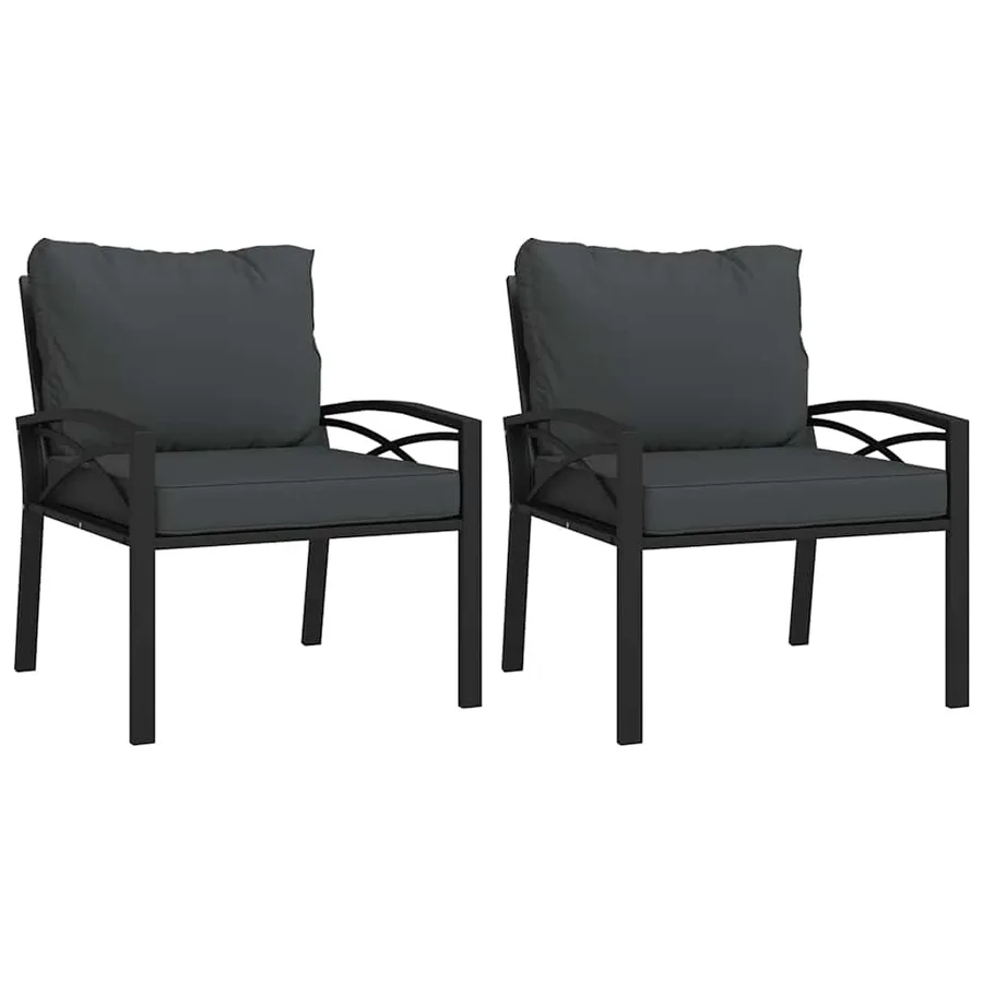 Chaises de jardin avec coussins gris lot de 2 68x76x79 cm acier - 2