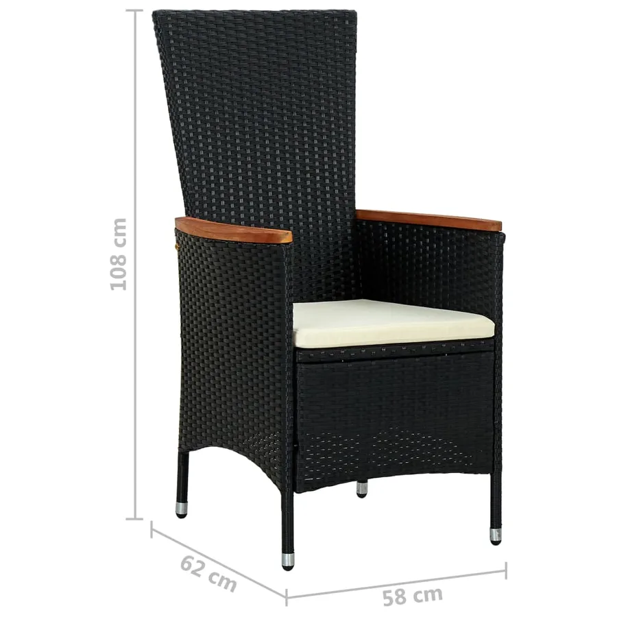 Ensemble à manger d'extérieur 7pcs Résine tressée acacia Noir - 10