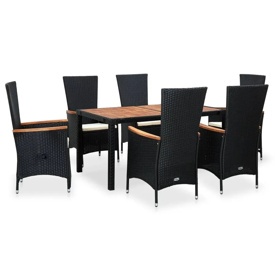 Ensemble à manger d'extérieur 7pcs Résine tressée acacia Noir - 2