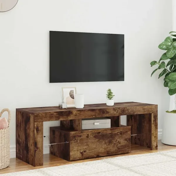 Meuble TV avec lumières LED chêne fumé 120x35x40 cm