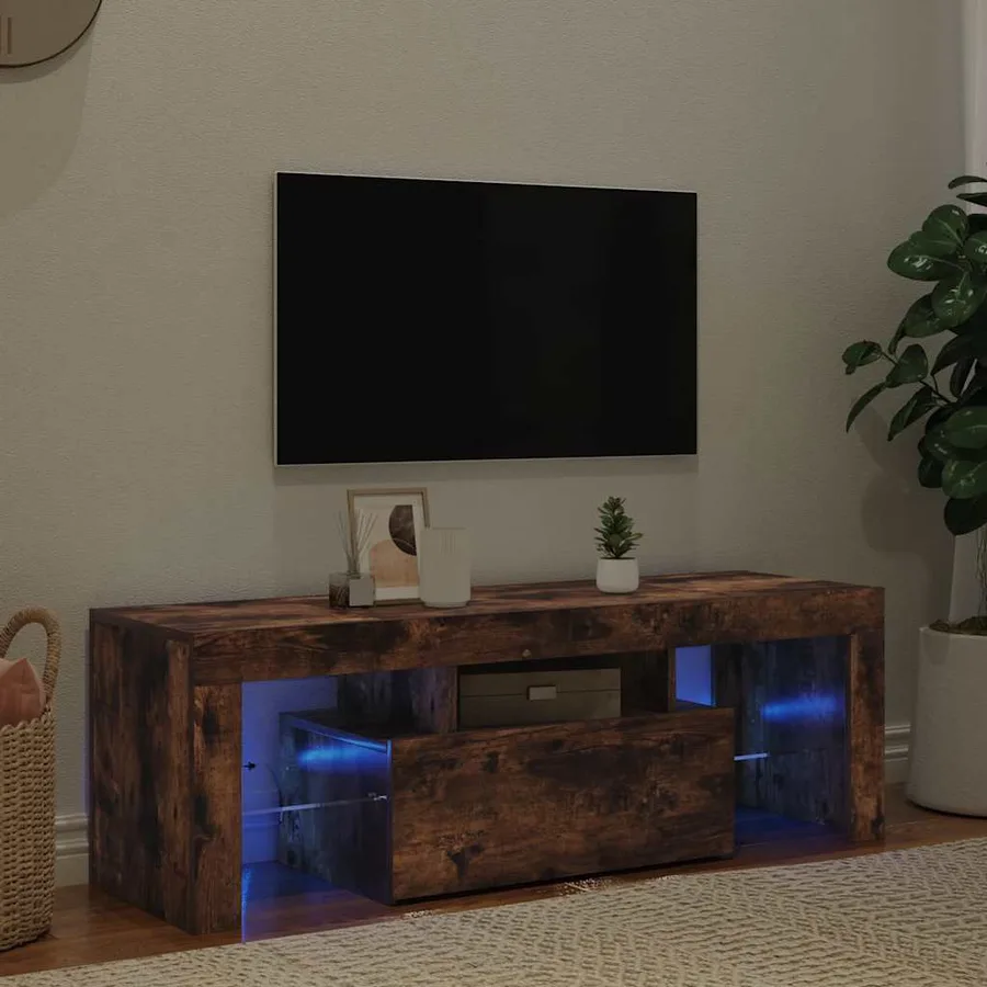 Meuble TV avec lumières LED chêne fumé 120x35x40 cm - 3