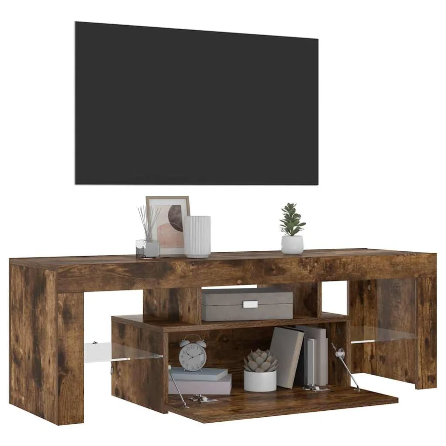 Meuble TV avec lumières LED chêne fumé 120x35x40 cm - 4