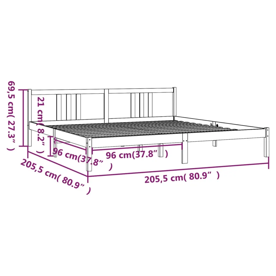 Cadre de lit sans matelas blanc bois massif 200x200 cm - 9
