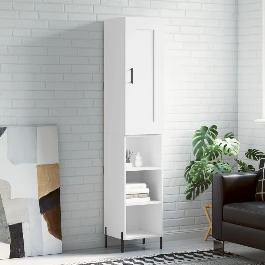 Buffet haut Blanc 34,5x34x180 cm Bois d'ingénierie