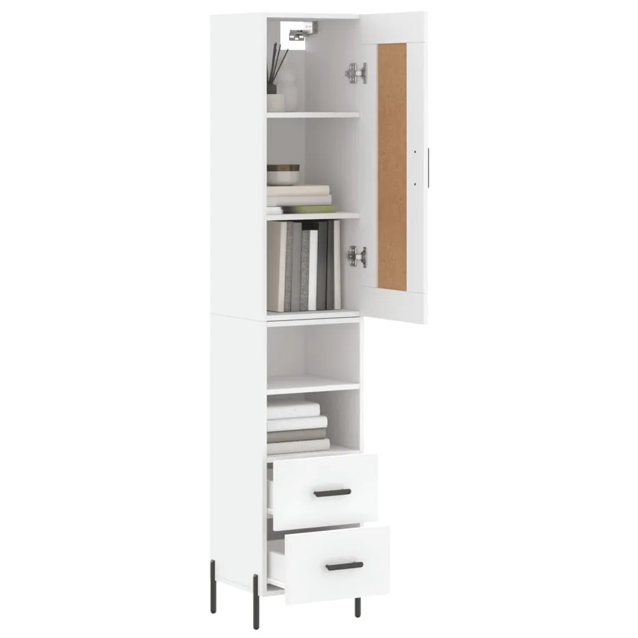 Buffet haut Blanc 34,5x34x180 cm Bois d'ingénierie - 3