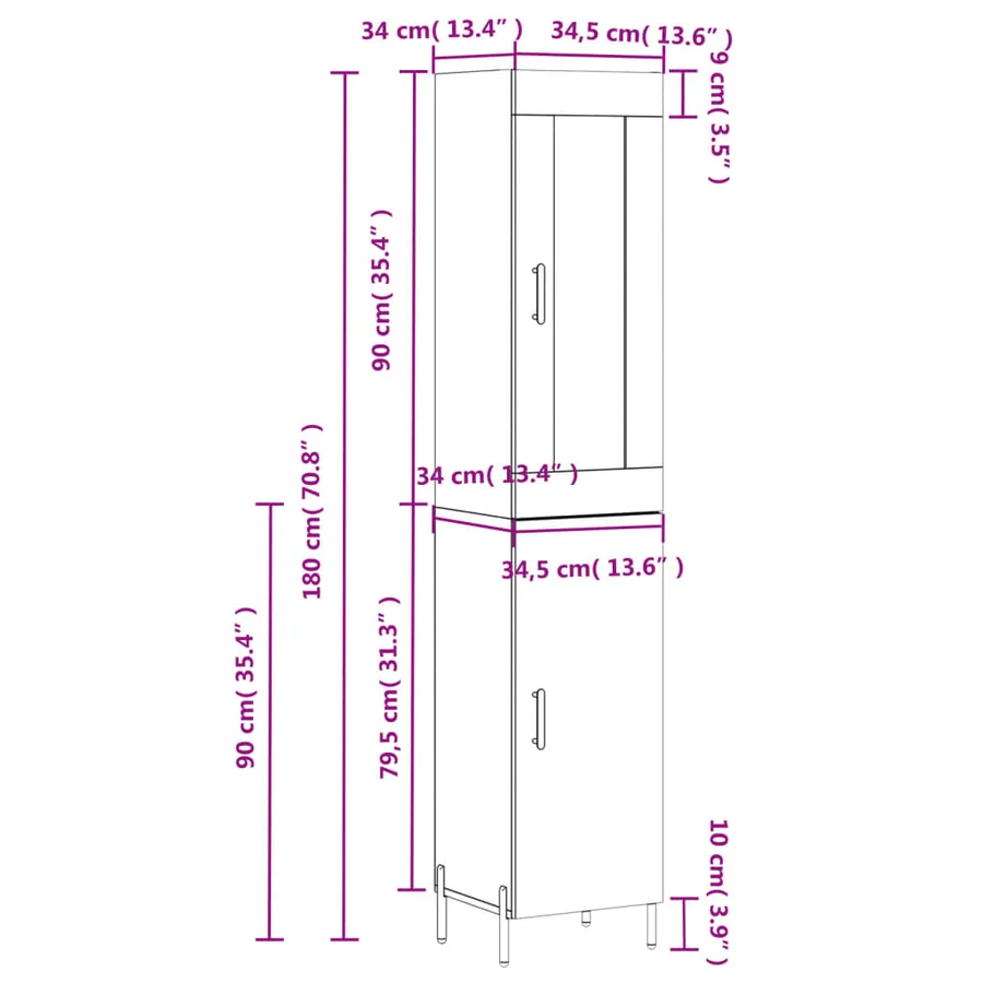 Buffet haut Blanc 34,5x34x180 cm Bois d'ingénierie - 13