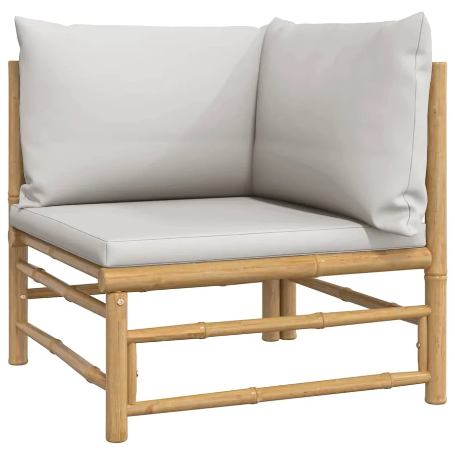 Canapé d'angle de jardin avec coussins gris clair bambou - 2