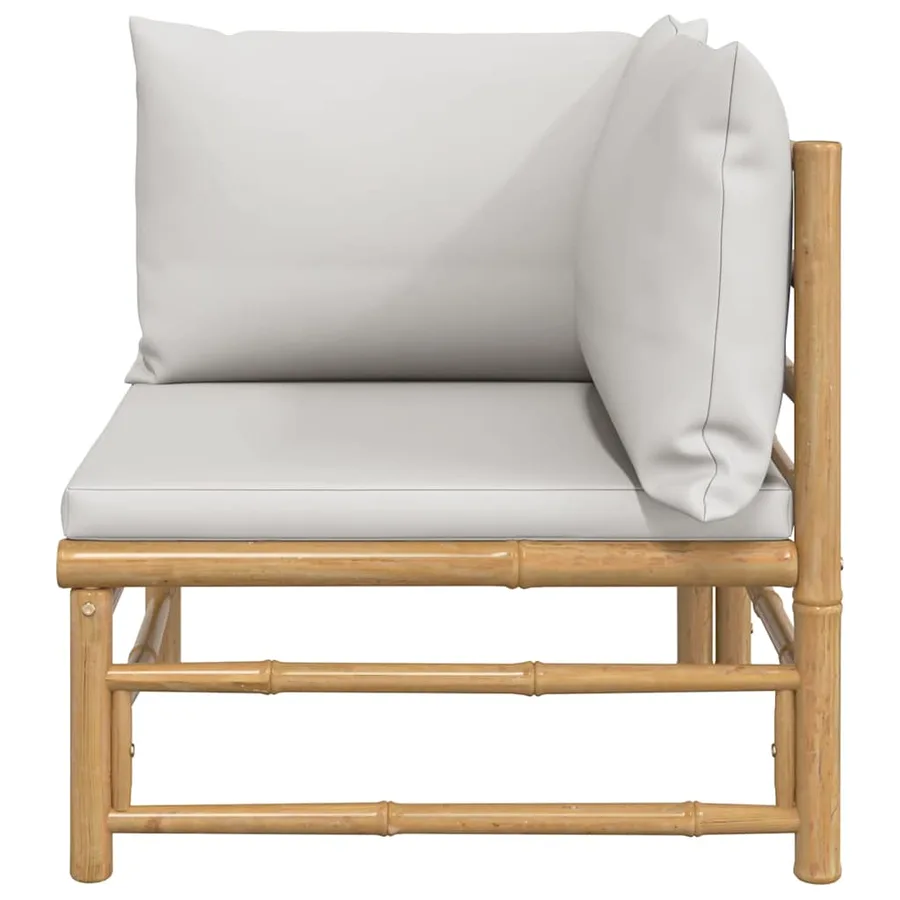 Canapé d'angle de jardin avec coussins gris clair bambou - 3