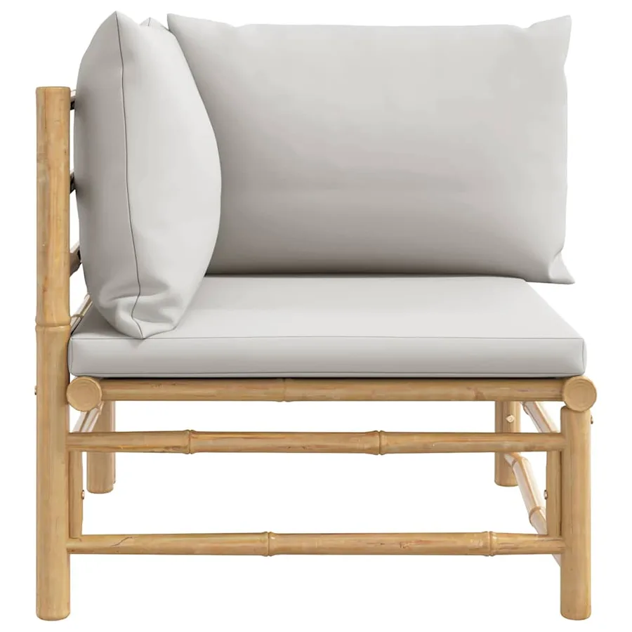 Canapé d'angle de jardin avec coussins gris clair bambou - 4