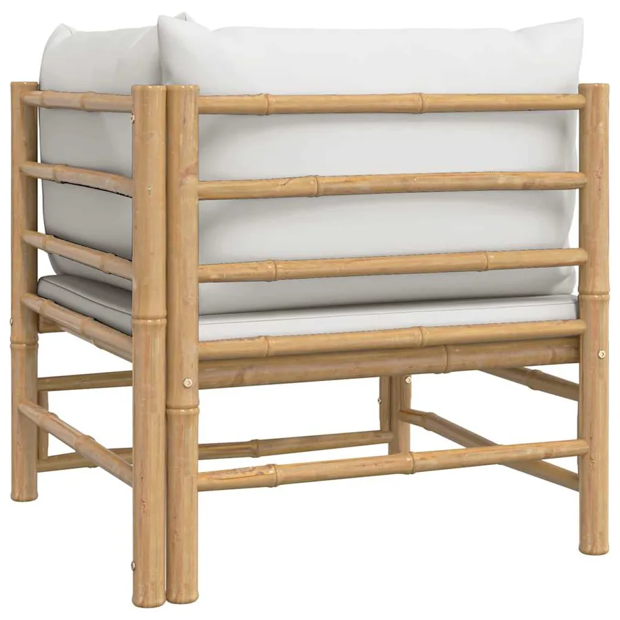 Canapé d'angle de jardin avec coussins gris clair bambou - 5