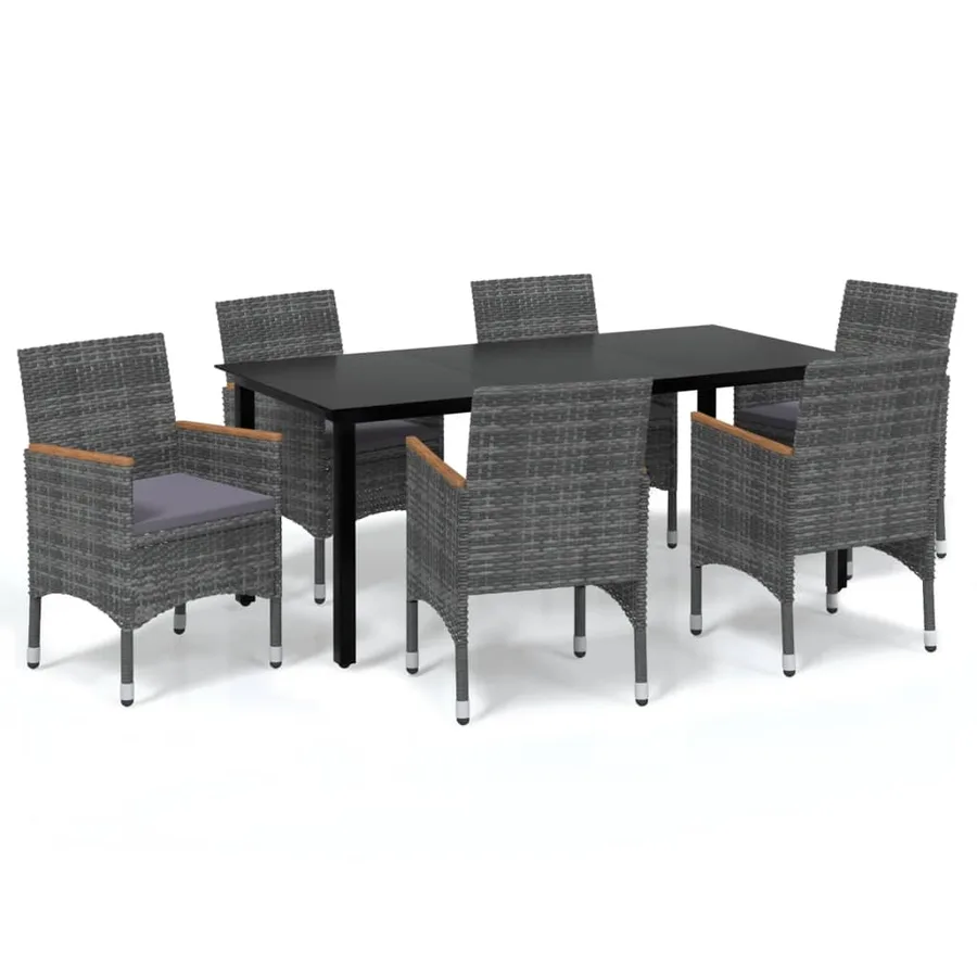 Ensemble à manger de jardin coussins 7pcs Résine tressée Gris - 2