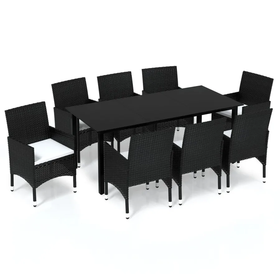 Ensemble à manger de jardin coussins 9pcs Résine tressée Noir - 2