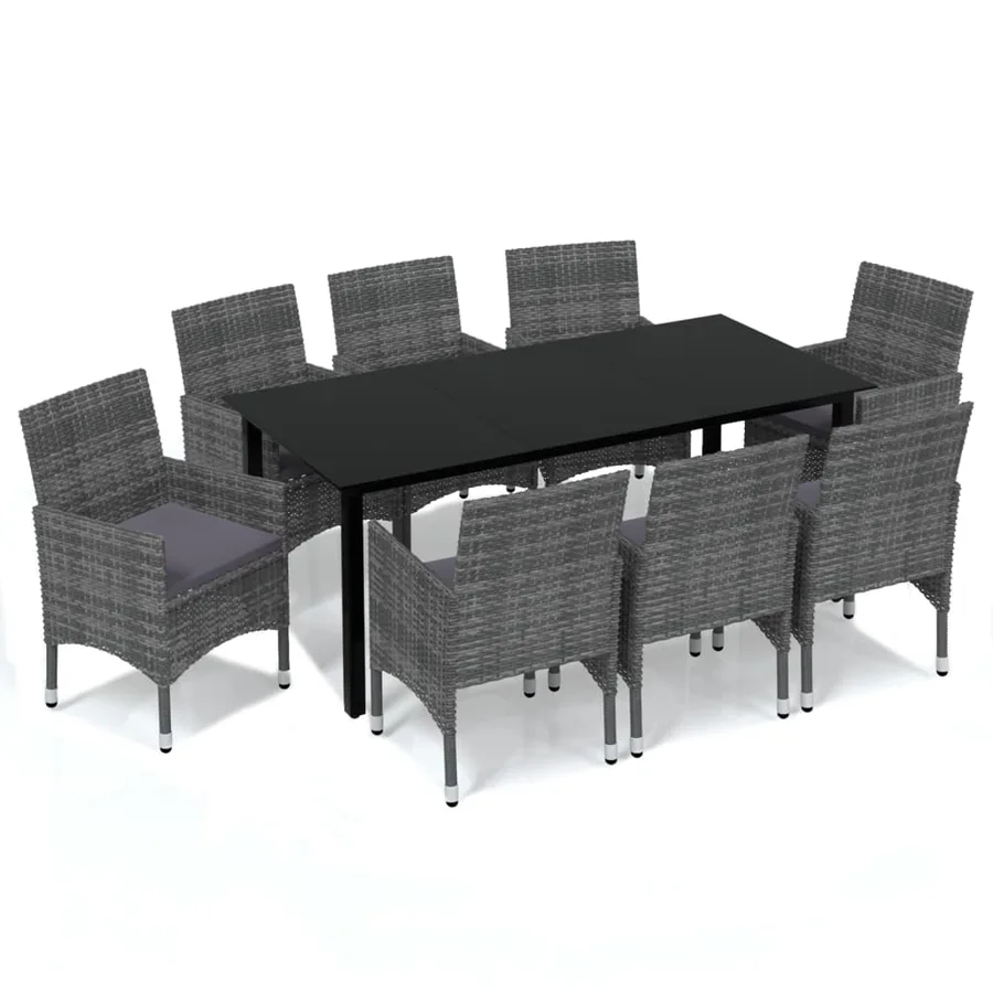Ensemble à manger de jardin et coussins 9 pcs Poly rotin Gris - 2