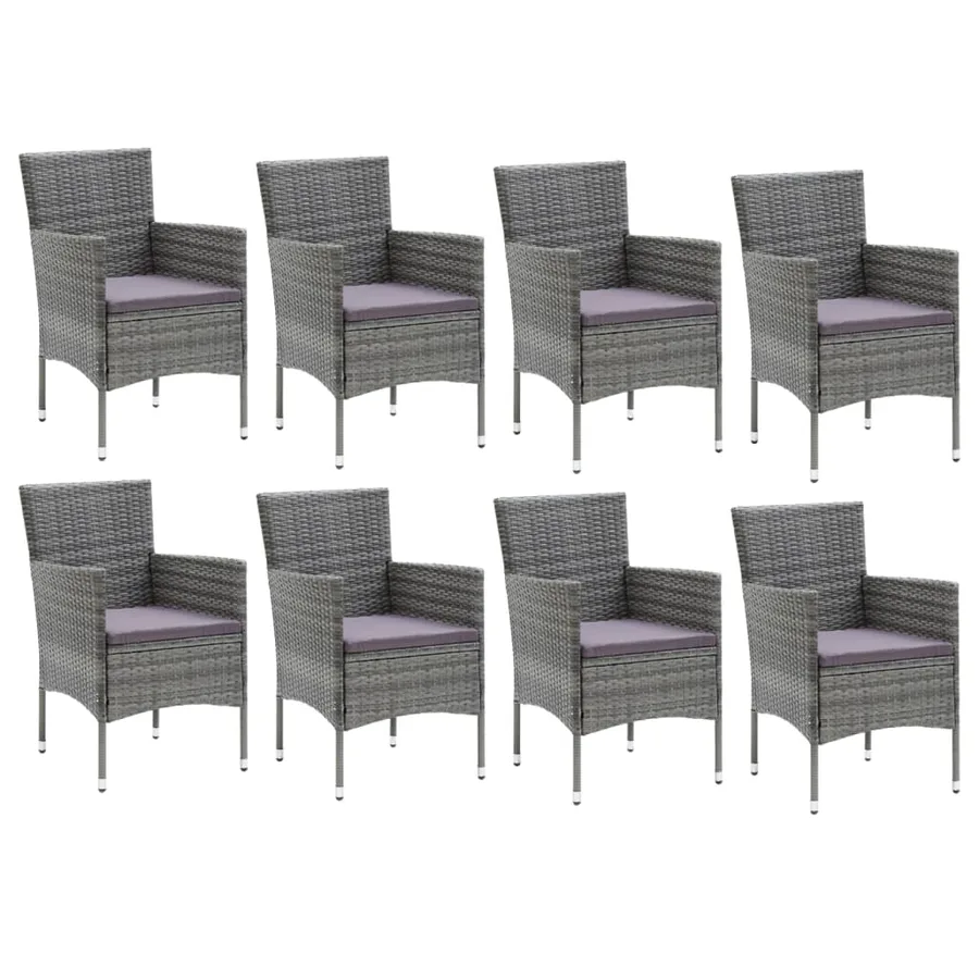 Ensemble à manger de jardin et coussins 9 pcs Poly rotin Gris - 3