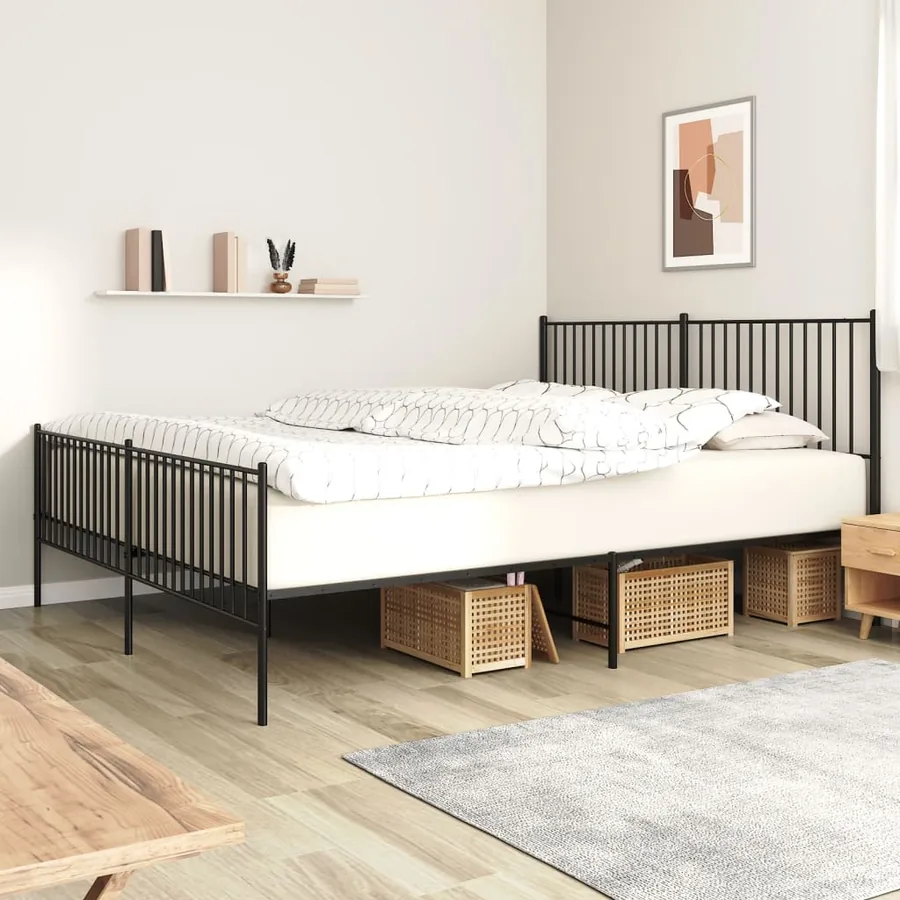 Cadre de lit métal sans matelas avec pied de lit noir 200x200cm