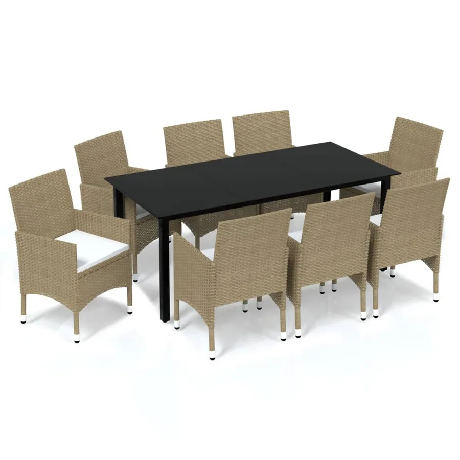 Ensemble à manger de jardin et coussins 9 pcs Poly rotin Beige - 2