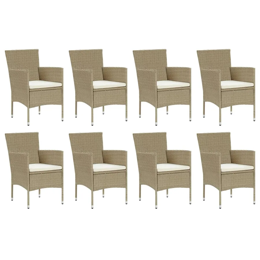 Ensemble à manger de jardin et coussins 9 pcs Poly rotin Beige - 3