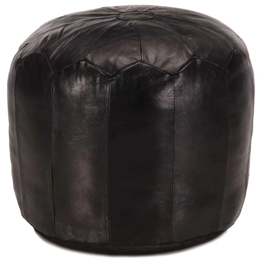 Pouf 40 x 35 cm Noir Cuir véritable de chèvre