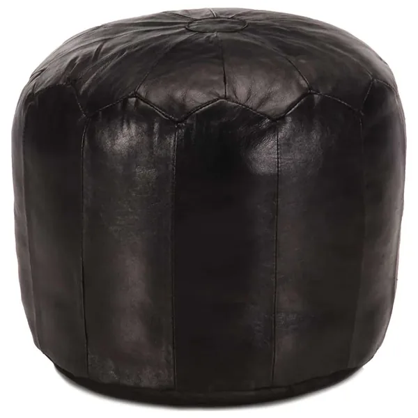 Pouf 40 x 35 cm Noir Cuir véritable de chèvre