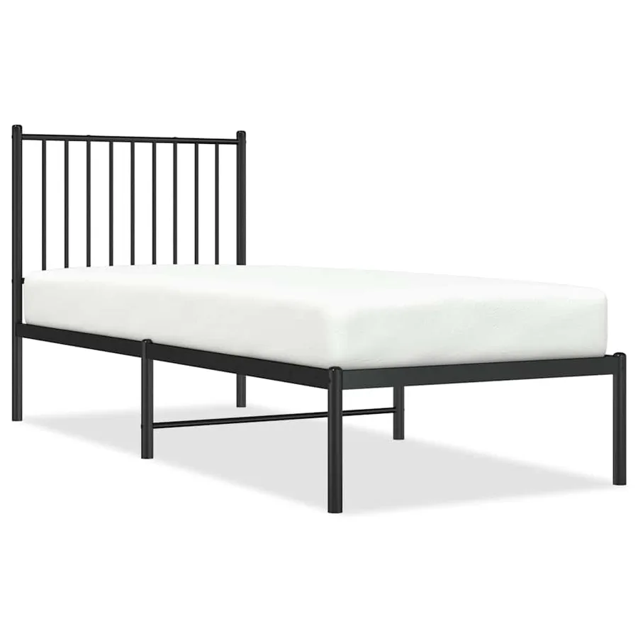 Cadre de lit métal sans matelas avec tête de lit noir 75x190 cm - 2