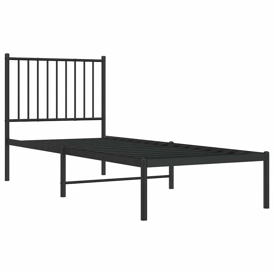 Cadre de lit métal sans matelas avec tête de lit noir 75x190 cm - 3