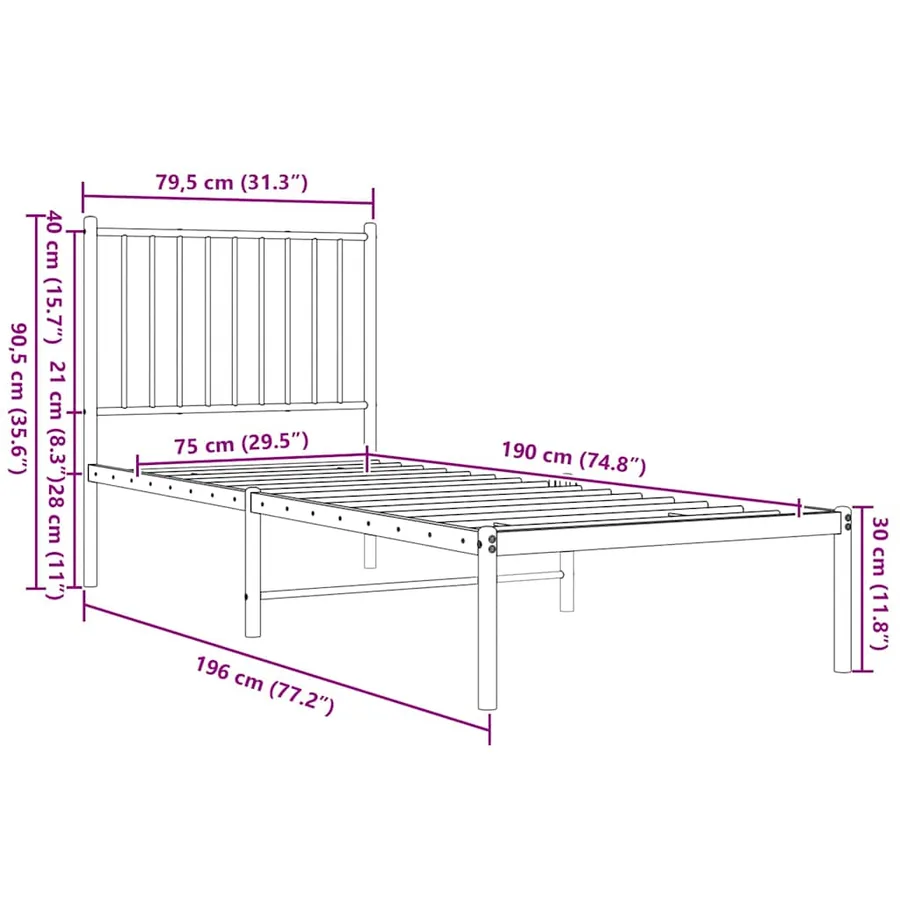 Cadre de lit métal sans matelas avec tête de lit noir 75x190 cm - 9