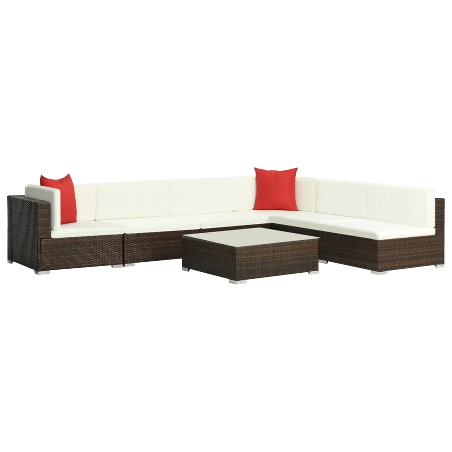 Salon de jardin 7 pcs avec coussins Résine tressée Marron - 2