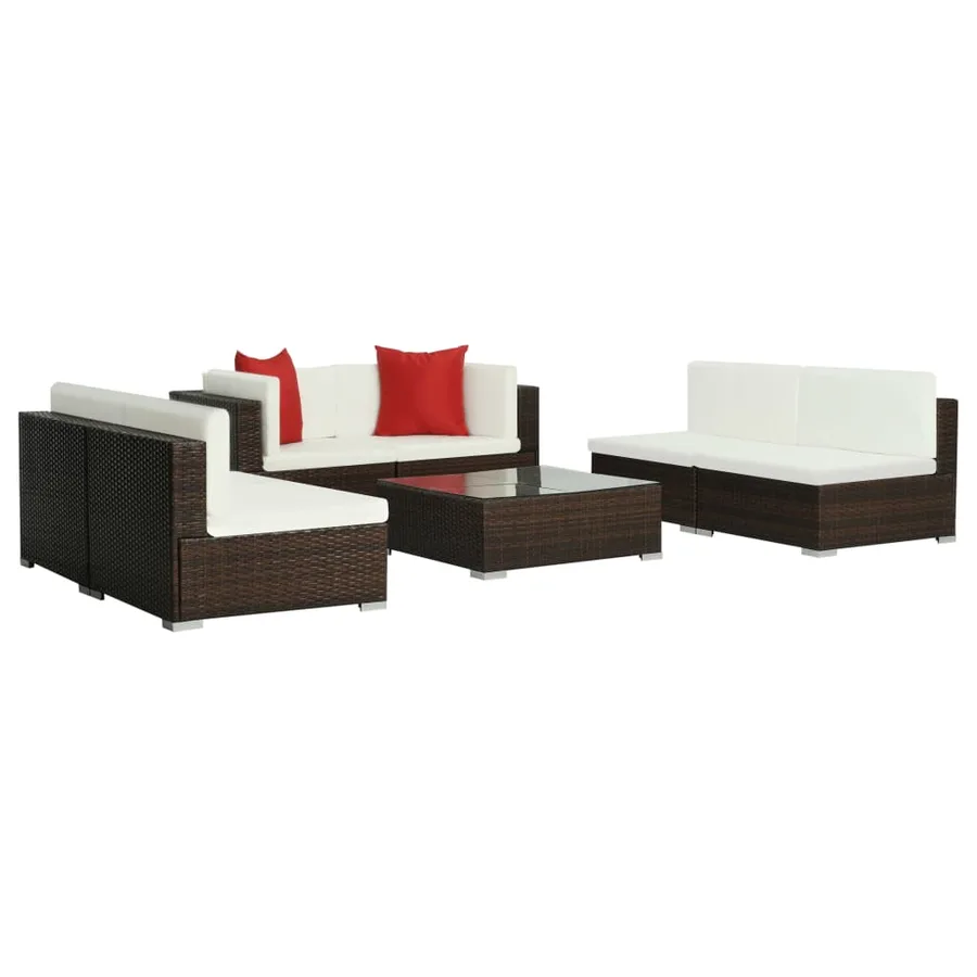Salon de jardin 7 pcs avec coussins Résine tressée Marron - 3