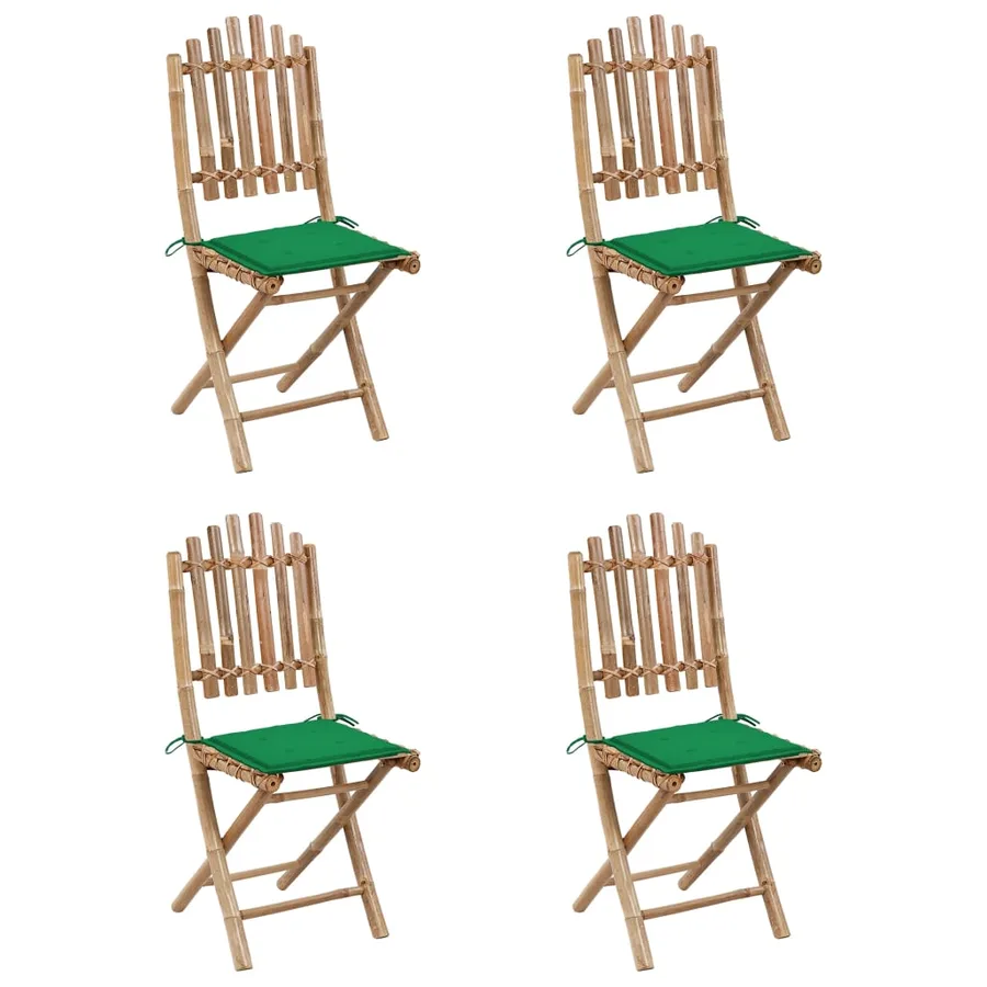 Mobilier à dîner d'extérieur pliable 5 pcs avec coussins bambou - 2