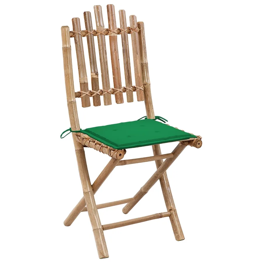 Mobilier à dîner d'extérieur pliable 5 pcs avec coussins bambou - 3