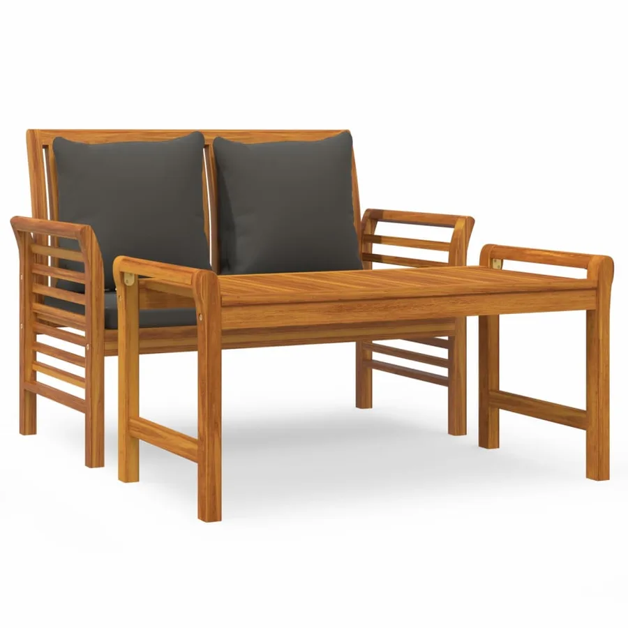Salon de jardin 2 pcs avec coussins gris foncé Bois massif - 2