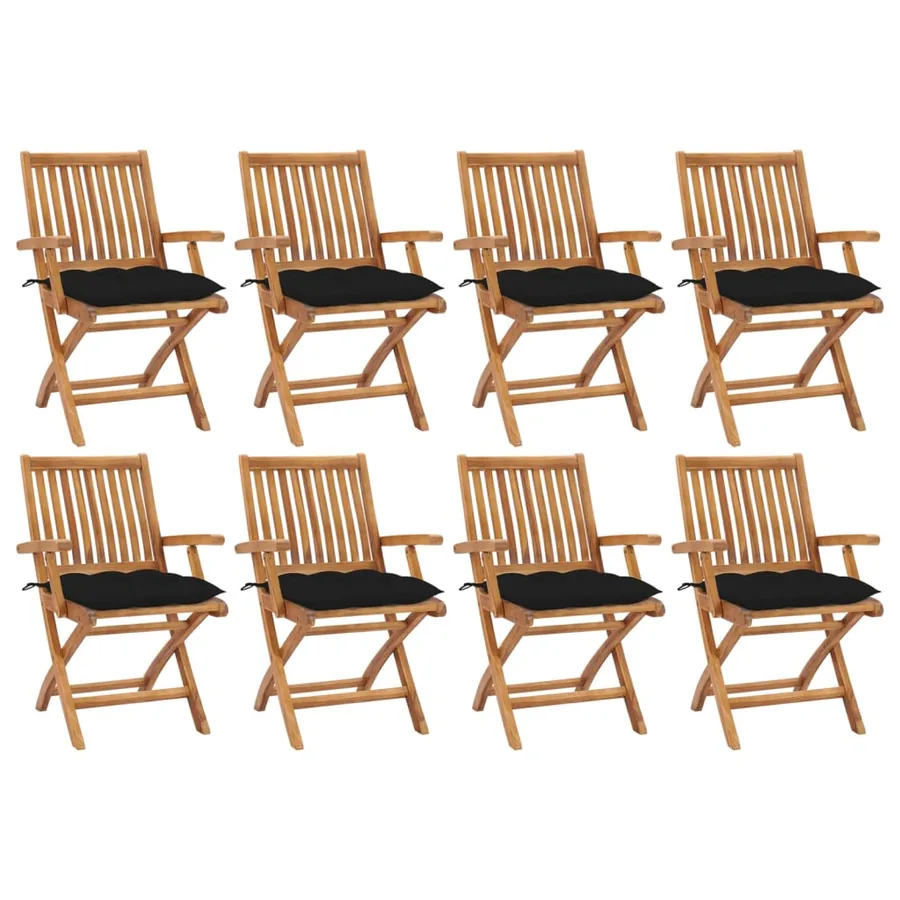Chaises pliables de jardin avec coussins lot de 8 Teck solide - 13