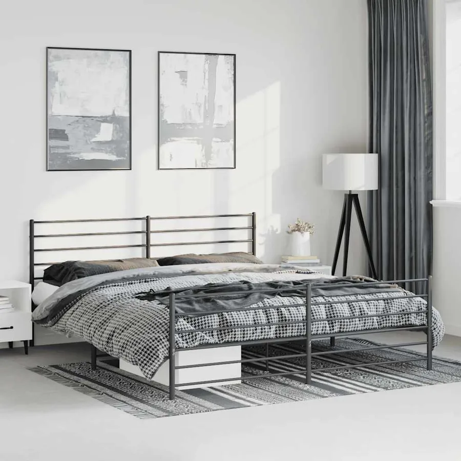 Cadre de lit métal sans matelas avec pied de lit noir 193x203cm