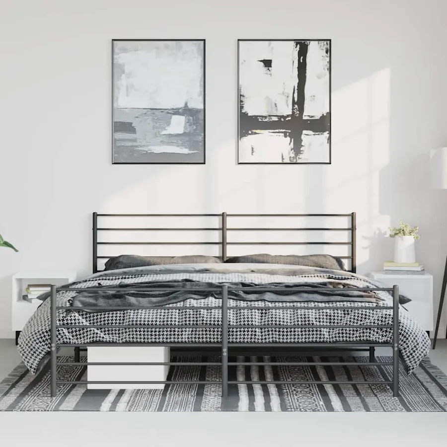 Cadre de lit métal sans matelas avec pied de lit noir 193x203cm - 3