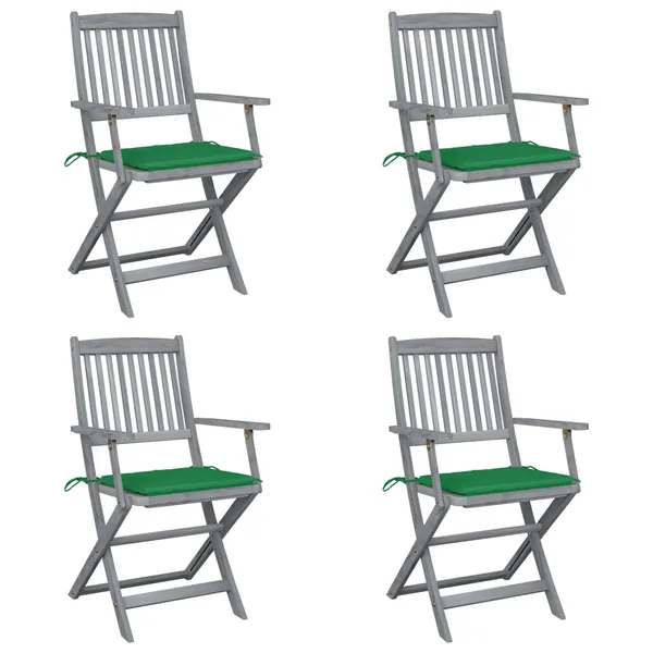 Chaises pliables d'extérieur lot de 4 et coussins Bois d'acacia