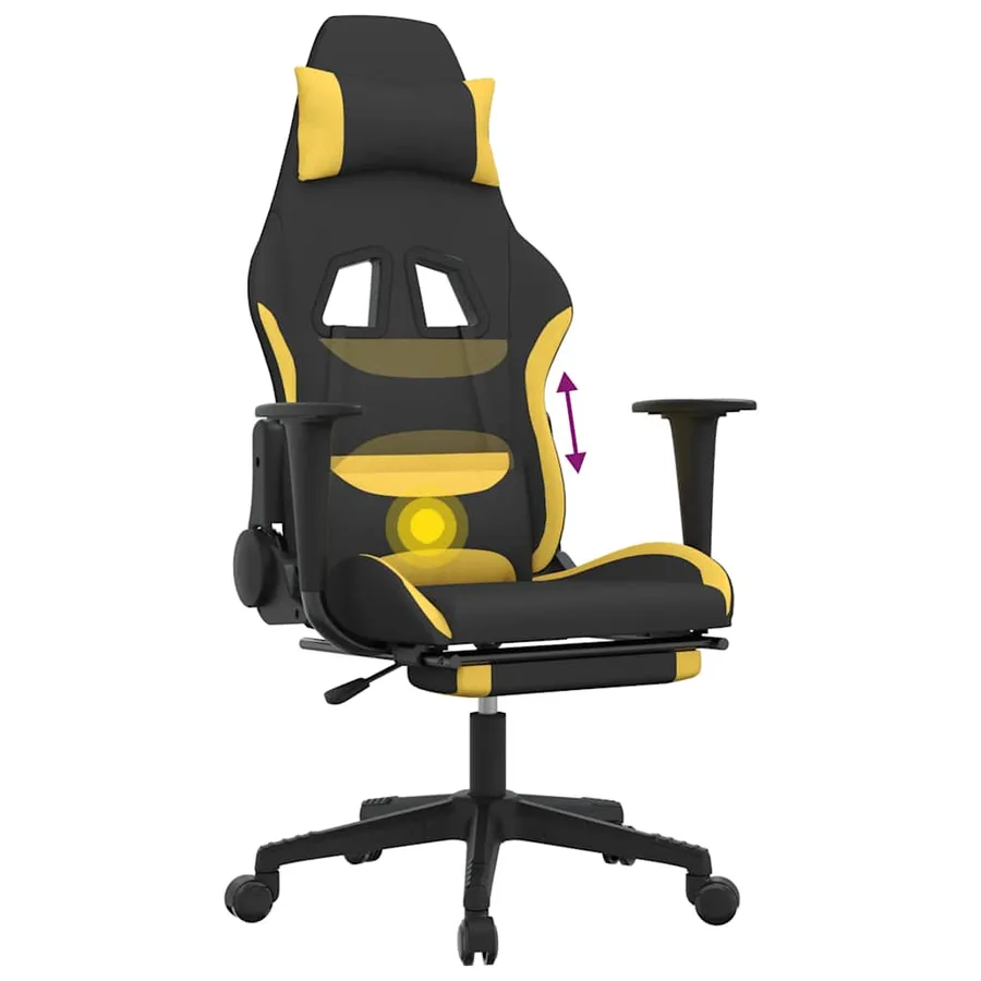 Chaise de jeu de massage avec repose-pied Noir et jaune Tissu - 12