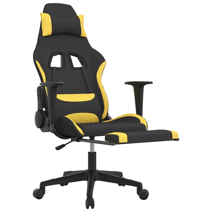 Chaise de jeu de massage avec repose-pied Noir et jaune Tissu - 6