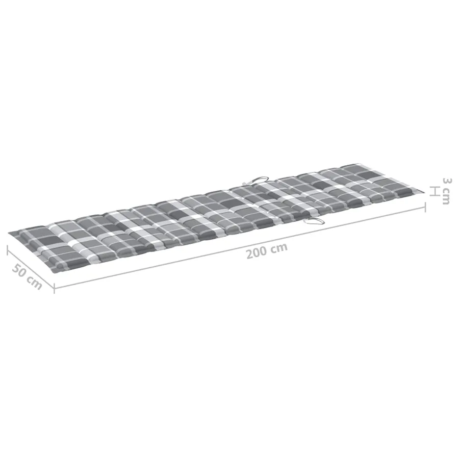 Chaise longue avec coussin à carreaux gris Bois de teck solide - 12