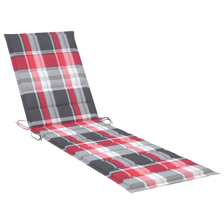 Chaise longue avec coussin à carreaux gris Bois de teck solide - 26