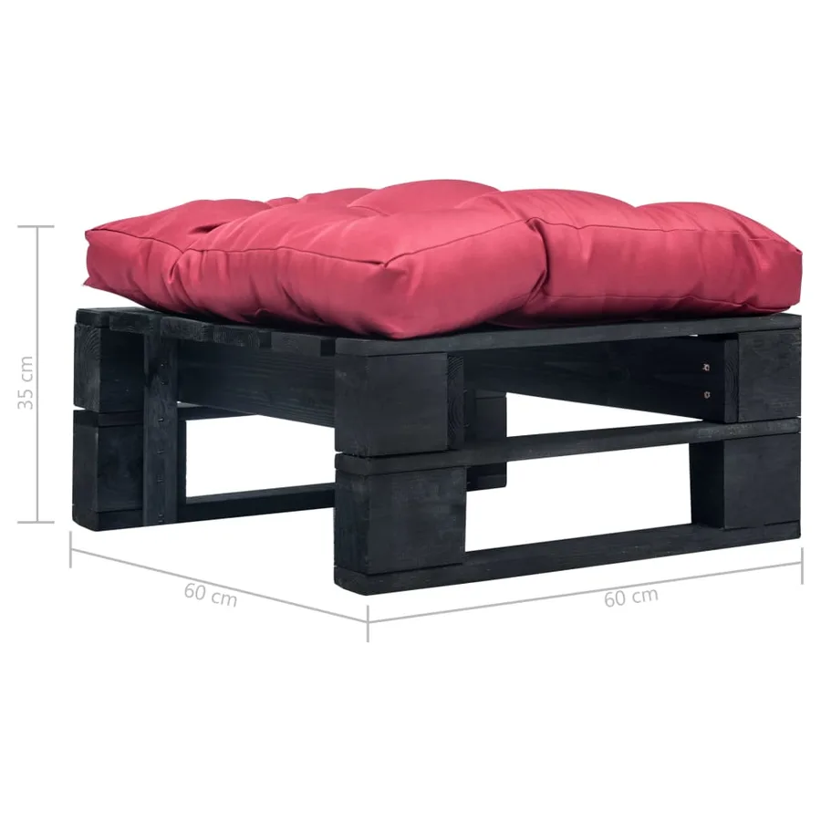 Repose-pied palette de jardin avec coussin rouge noir bois - 3