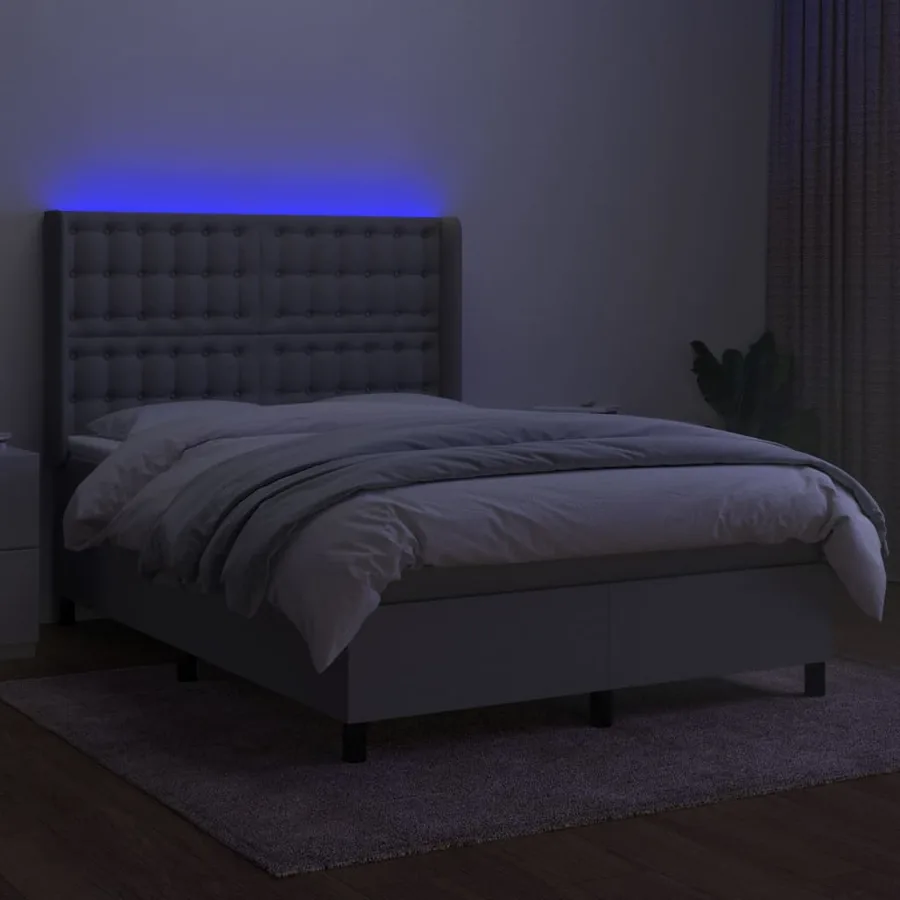 Sommier à lattes de lit matelas LED Gris clair 140x200 cm Tissu - 3