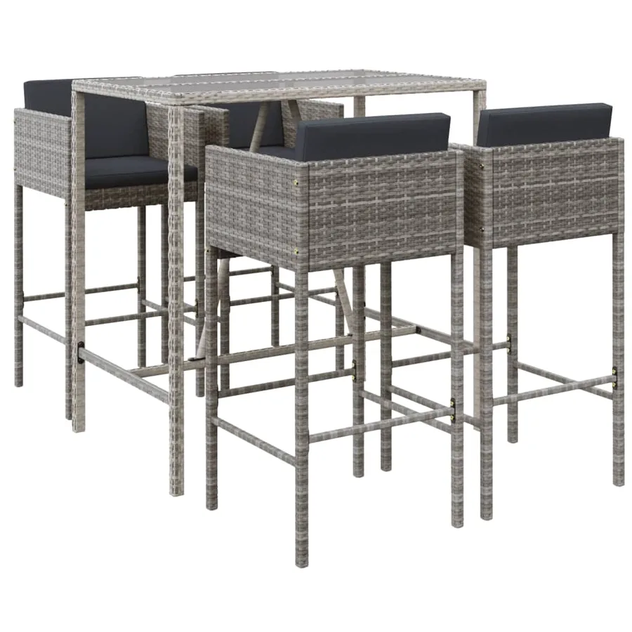 Ensemble de bar de jardin 5 pcs avec coussins gris poly rotin - 2