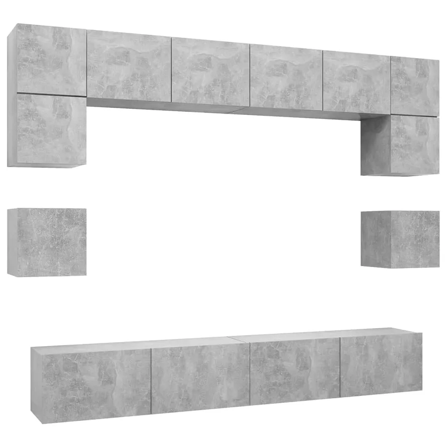 Ensemble de meubles TV 8 pcs Gris béton Bois d'ingénierie - 2