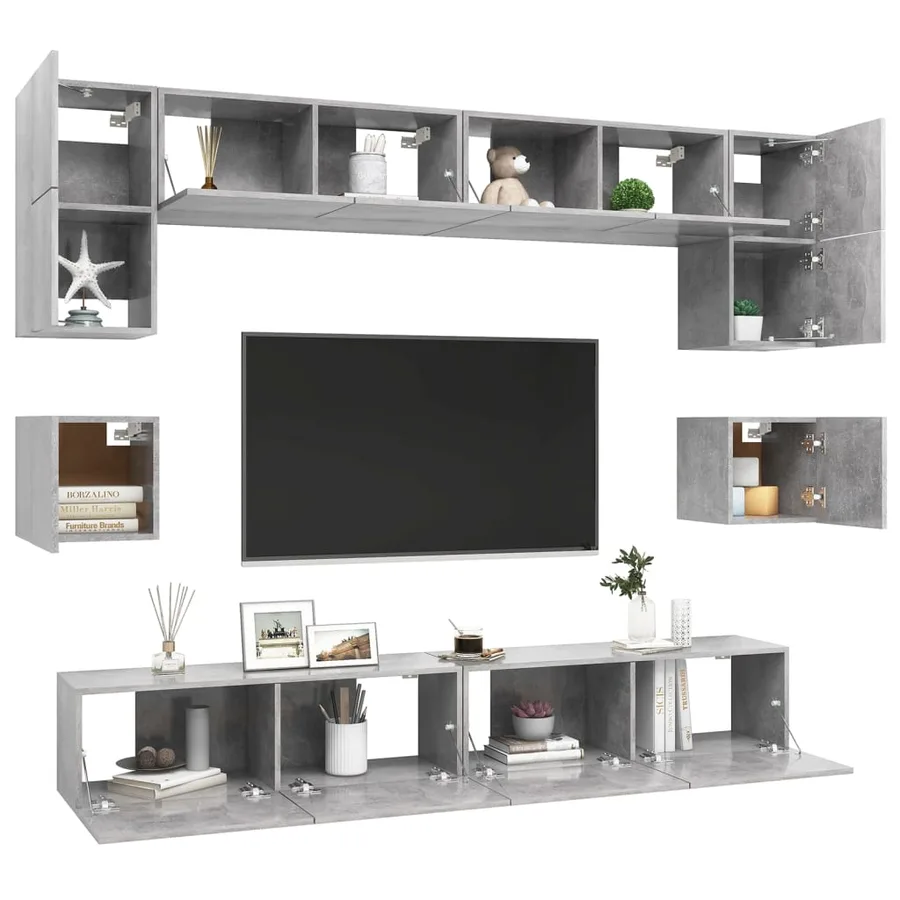 Ensemble de meubles TV 8 pcs Gris béton Bois d'ingénierie - 3